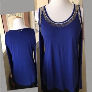 Michael Kors Cold Shoulder Fringe Top